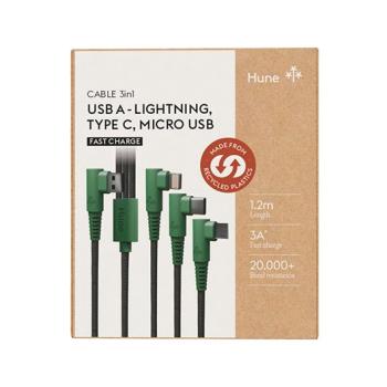 CABLE HUNE ECO TRENZADO 1.2M 3 EN 1 BOSQUE